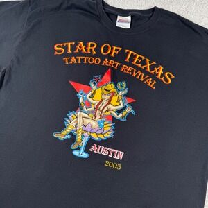 Star of Texas Tattoo Art Revival Austin 2005 Hanes T-Shirt Mens XL Black Vintage